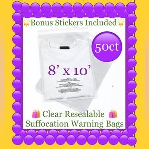 50ct~ 8x10’ Clear Poly Bags-Suffocation Label🟣🆕🟣 W/Free 50ct Thank You Stickers
